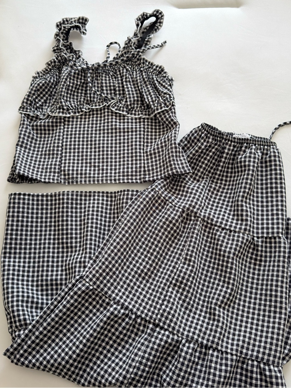 Black & White Gingham Ruffle Cami and Maxi Skirt Set - Women Size M